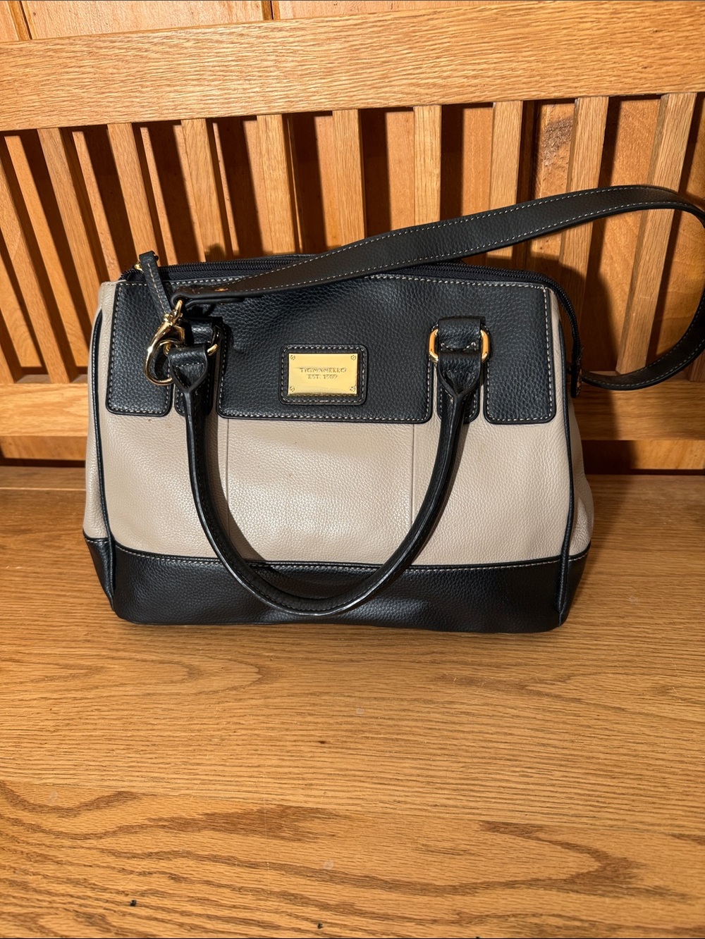 Tignanello Leather Black and Beige Structured Purse